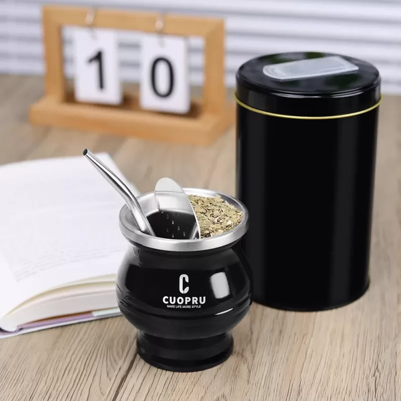 6 in 1 Yerba Mate Cup Set Black - Image 6