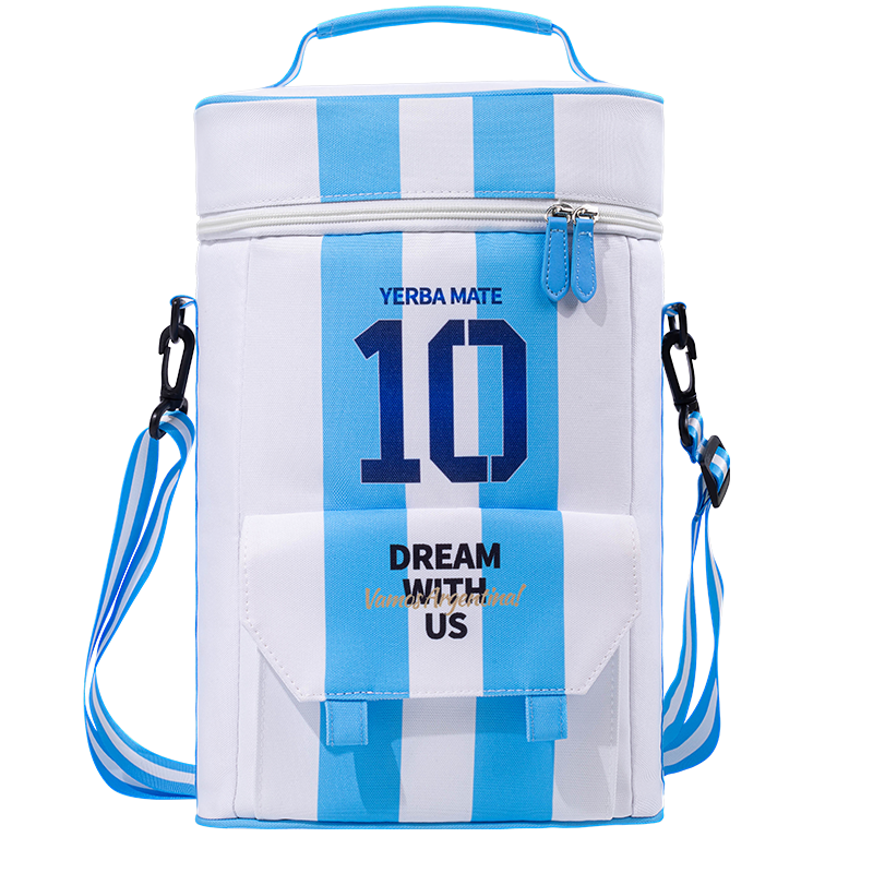 Blue and white No. 10 backpack