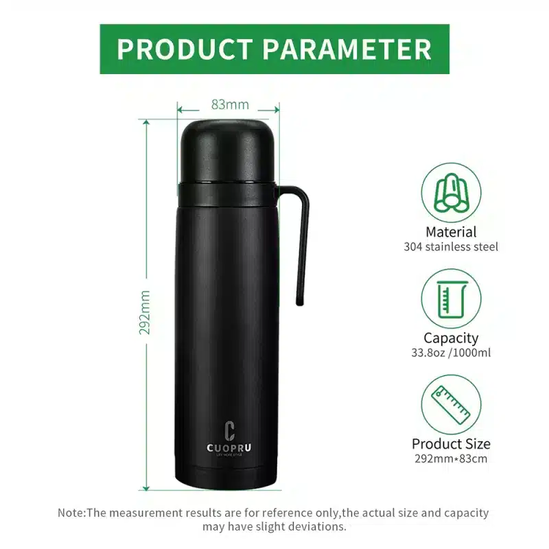 CUOPRU Matte Black Thermos for Yerba Mate Tea(1000ml) - Image 4