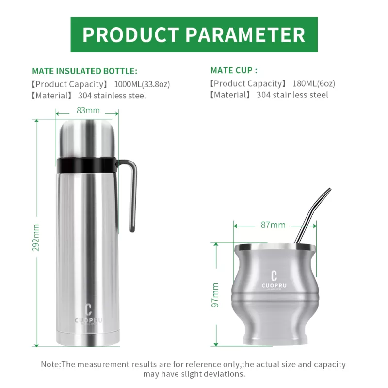 Yerba Mate Cup and Insulated Bottle Set (Silver) - Image 3